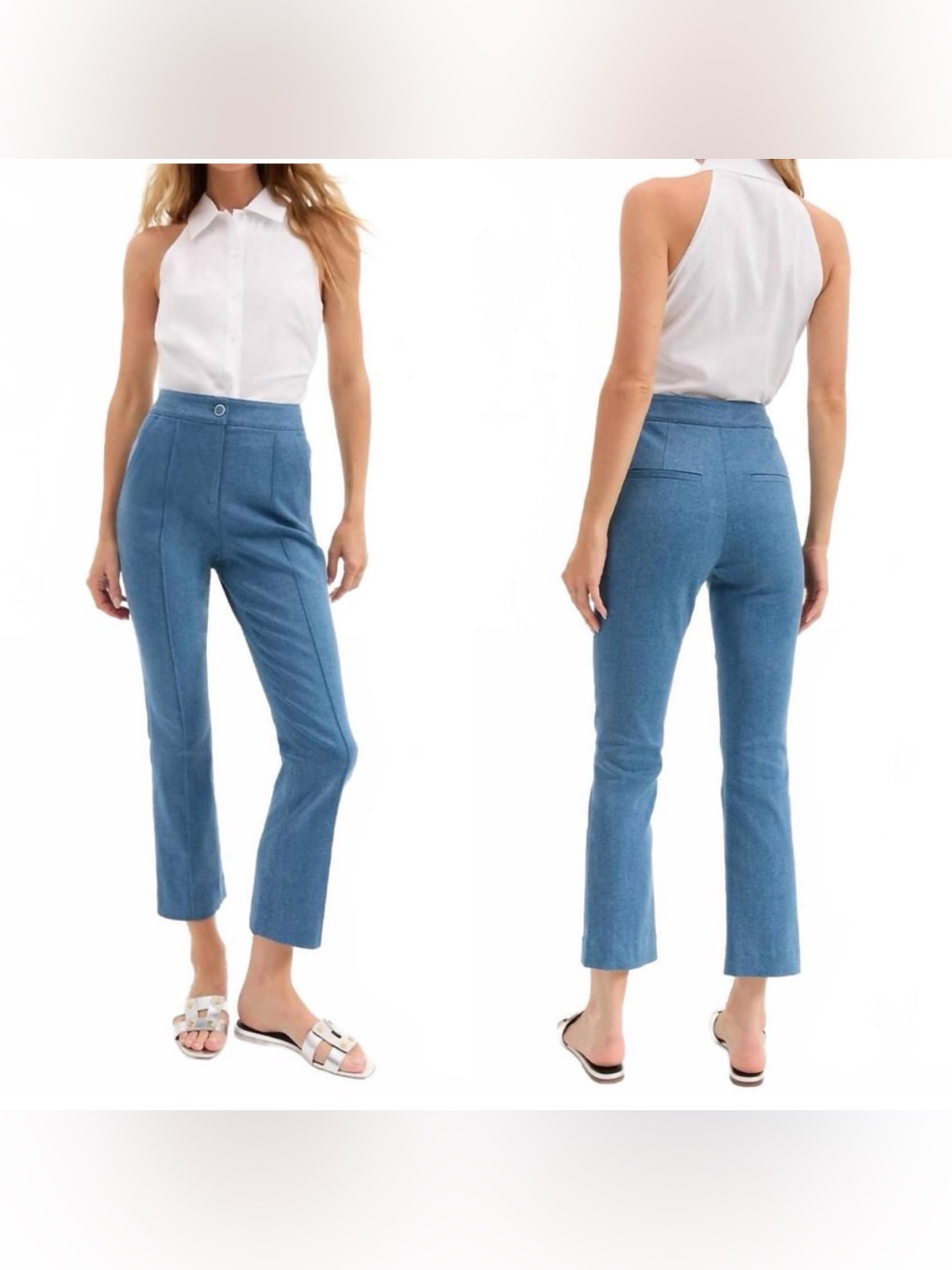 Veronica Beard Kimra Cropped Denim Pants, Size 0, Sea Glare